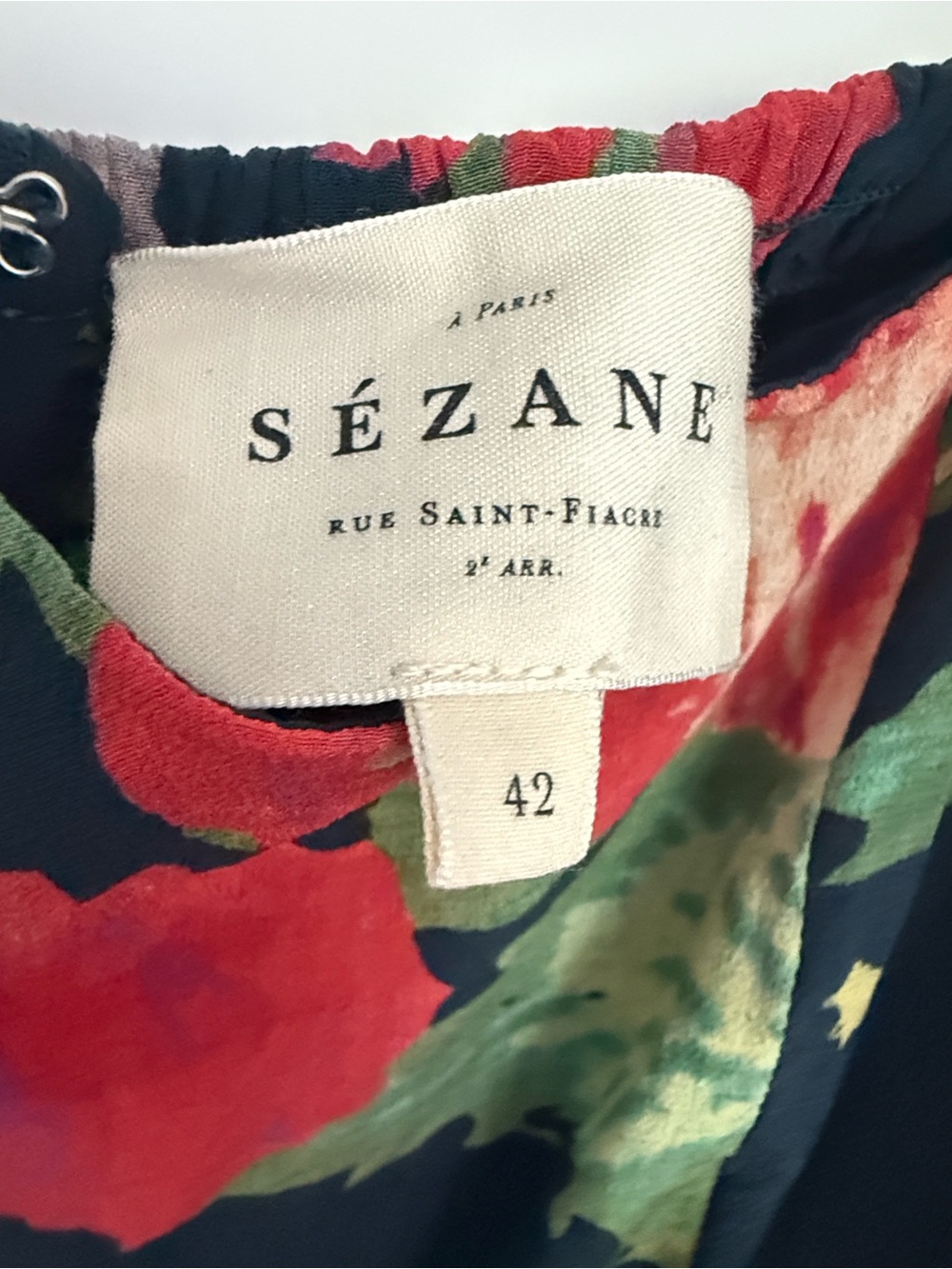 Sézane Floral Midi Dress in Navy with Pink & Green Accents - Picture 5 of 7